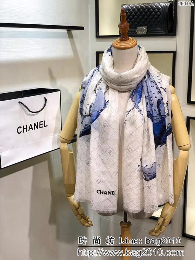 CHANEL香奈兒 2018專櫃最新款 名媛風格印花羊絨圍巾 CH016 LLWJ6176